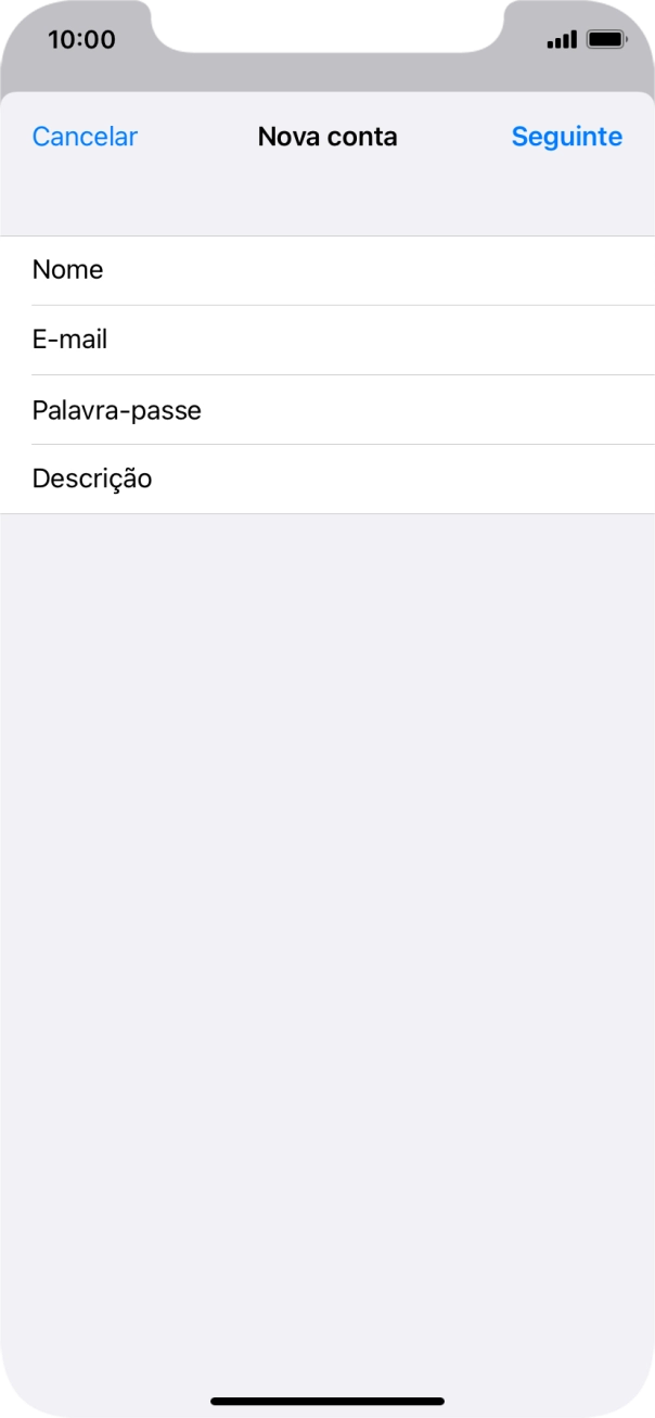 Prima Descrição e introduza o nome pretendido da conta de e-mail.