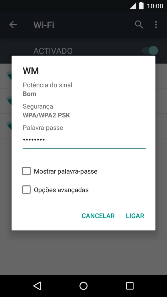 Introduza a password da rede Wi-Fi e prima LIGAR.