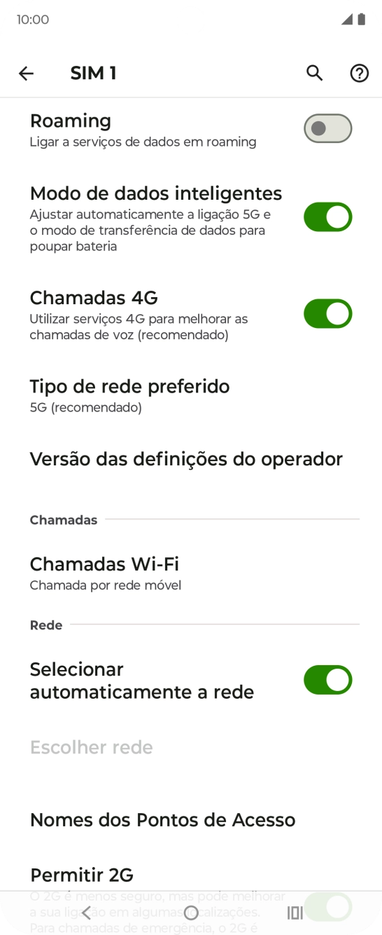 Prima Tipo de rede preferido.