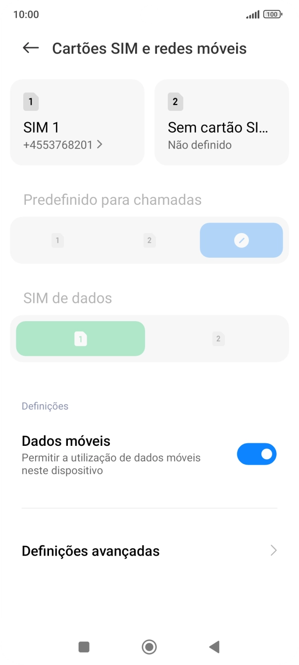 Prima o nome do cartão SIM.