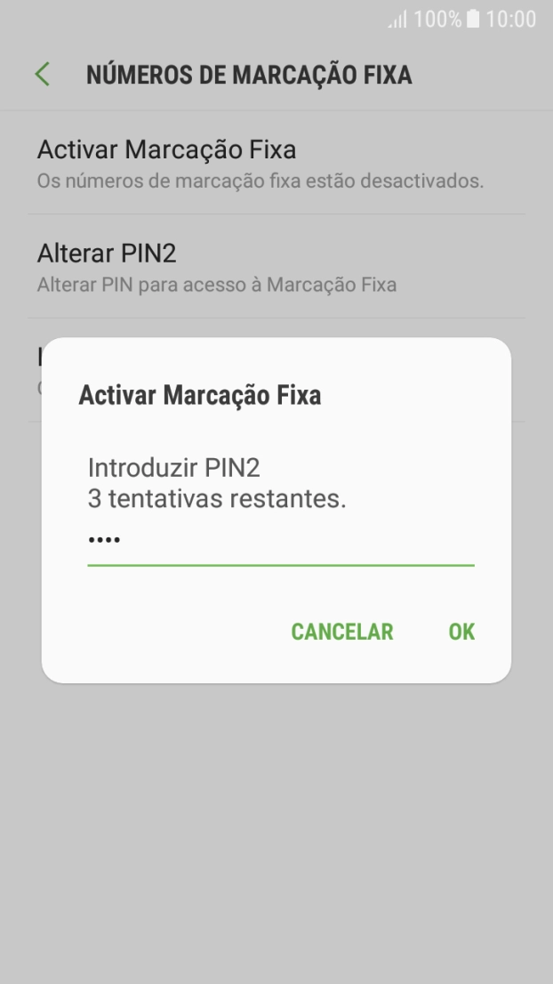 Introduza o código PIN2 e prima OK.