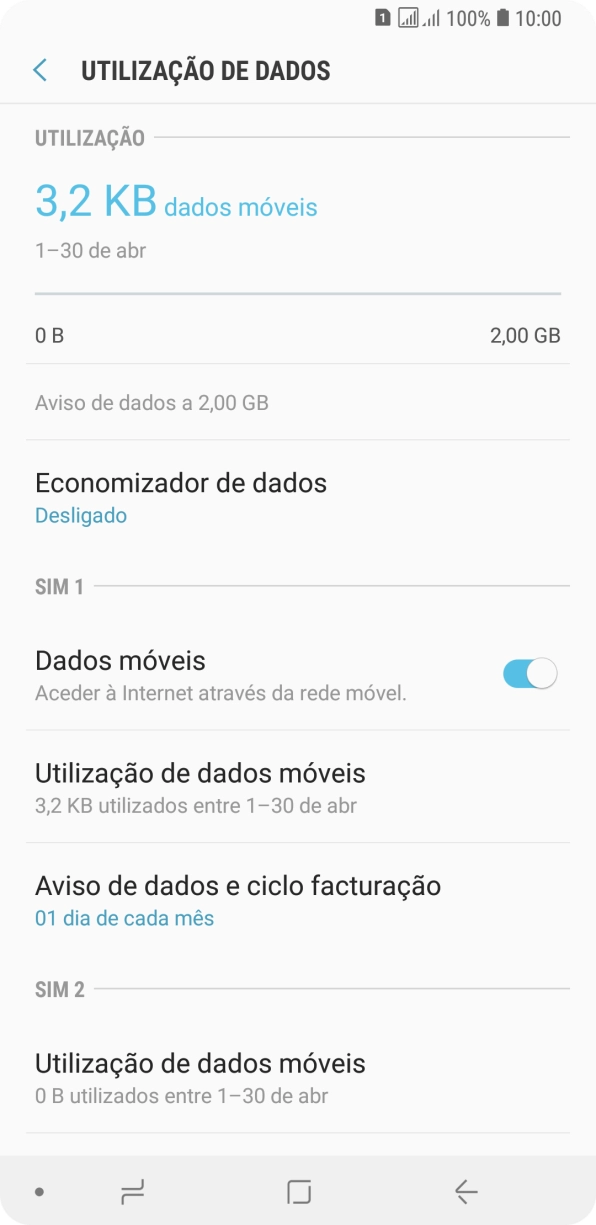 O consumo total de dados é agora mostrado no ecrã.