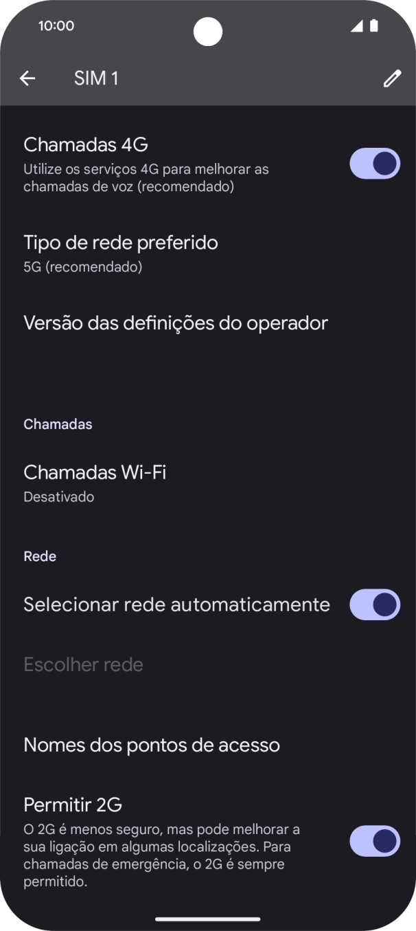 Prima Tipo de rede preferido.