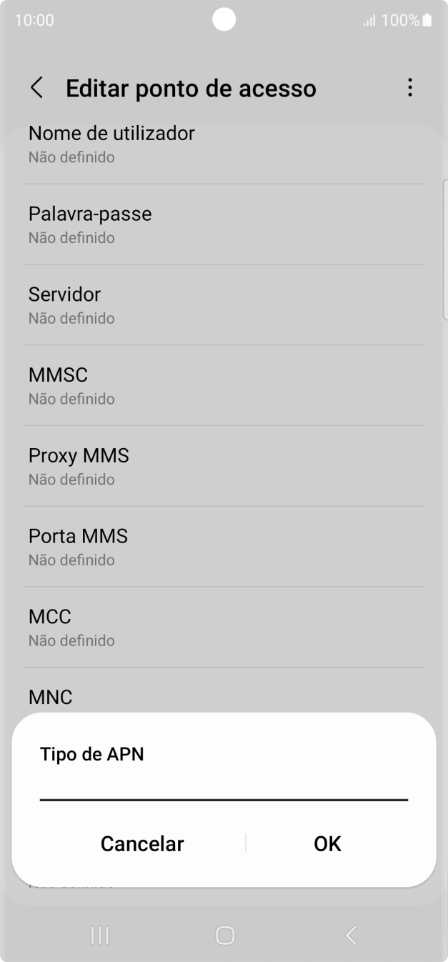 Introduza default e prima OK.