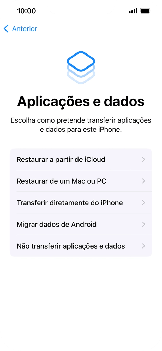 Prima Não transferir aplicações e dados e siga as indicações no ecrã para terminar a ativação.