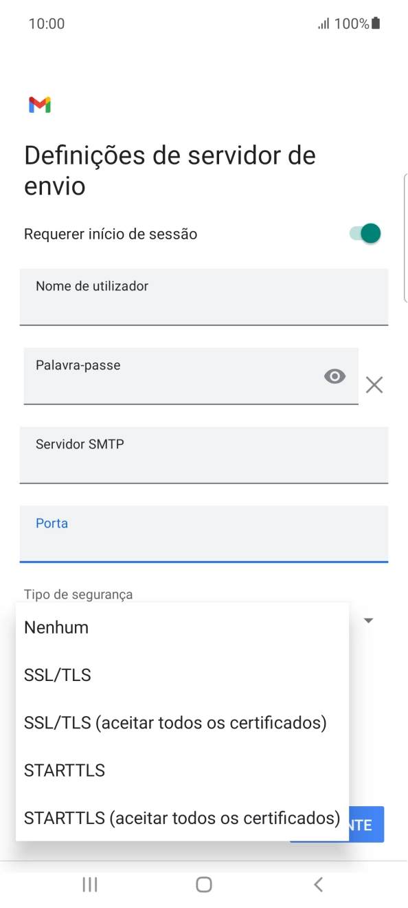 Prima STARTTLS para ativar a função.