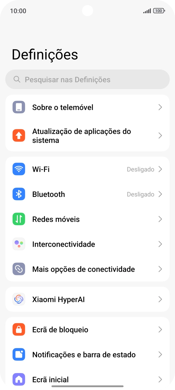 Prima Notificações e barra de estado.