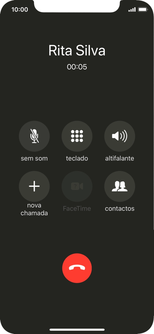 Prima o ícone para terminar chamada para terminar a chamada.