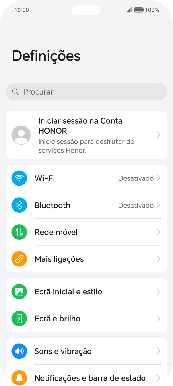 Prima Notificações e barra de estado.