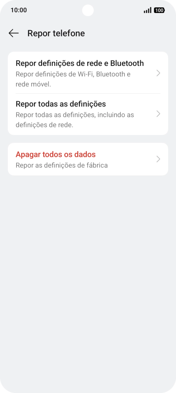 Prima Repor definições de rede e Bluetooth.