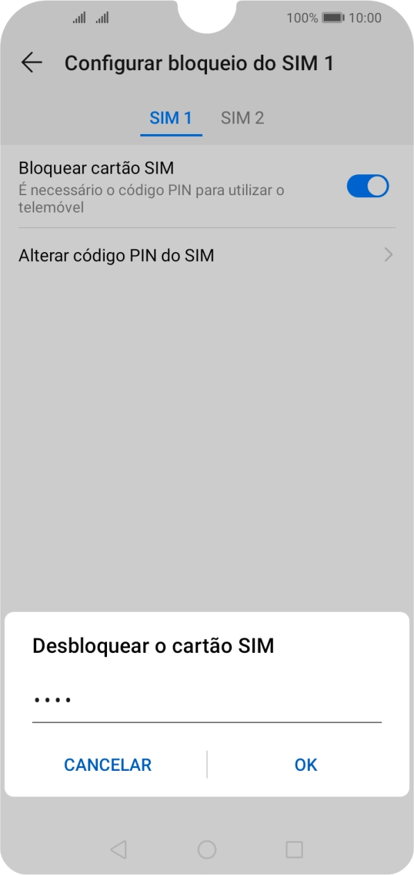 Introduza o seu código PIN e prima OK.