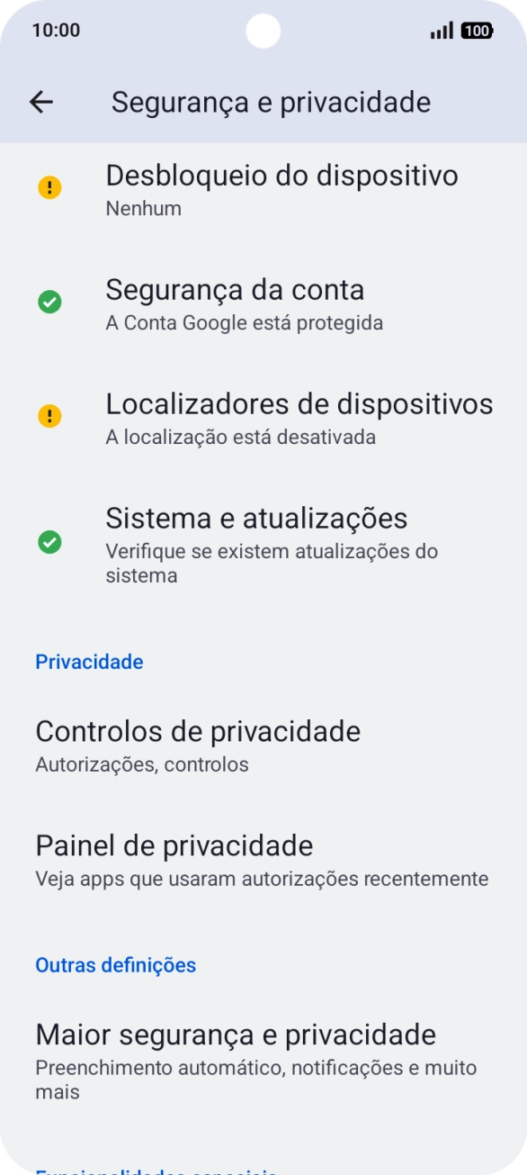 Prima Desbloqueio do dispositivo.
