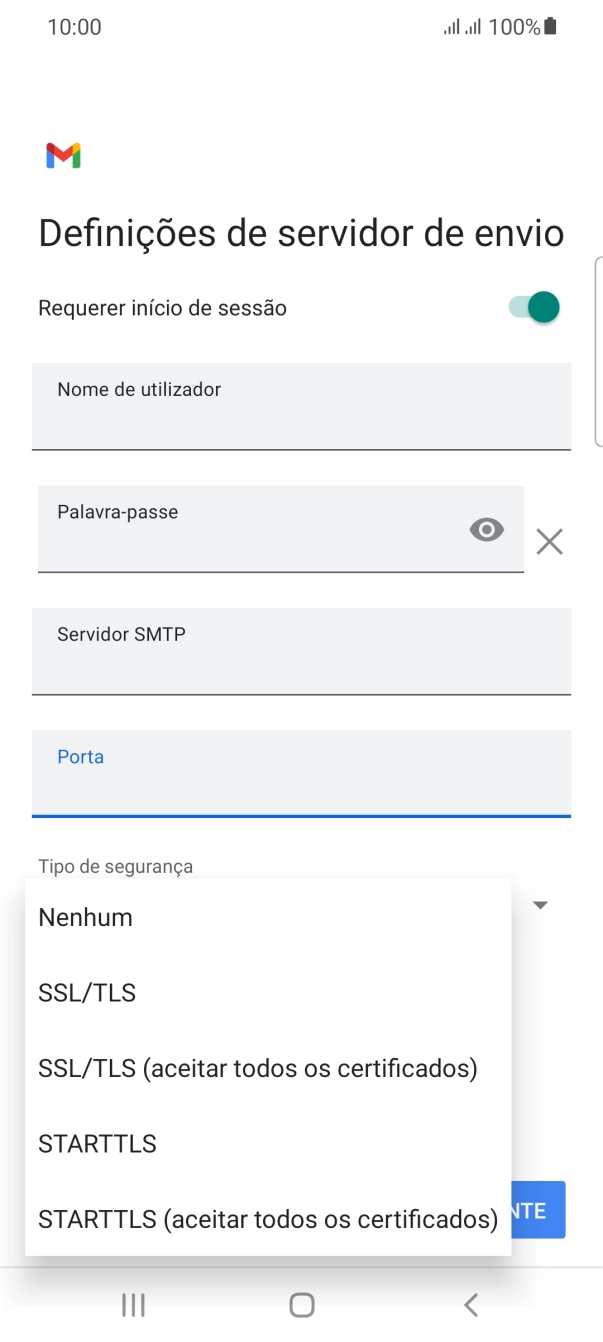 Prima STARTTLS para ativar a função.