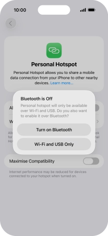 If WiFi is turned on, press Wi-Fi and USB Only.