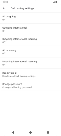 Press the required barring type to turn the function on or off.