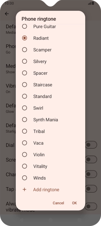 Press Add ringtone to listen to them.
