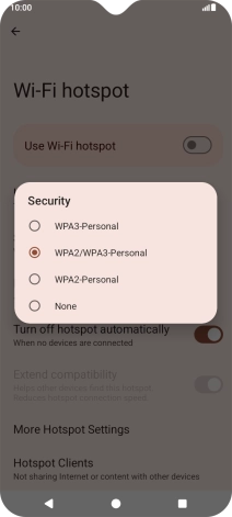 Press WPA3-Personal to password protect your Wi-Fi hotspot.
