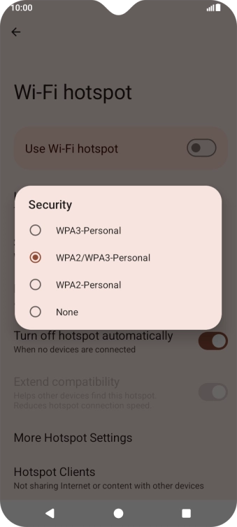 Press WPA3-Personal to password protect your Wi-Fi hotspot.