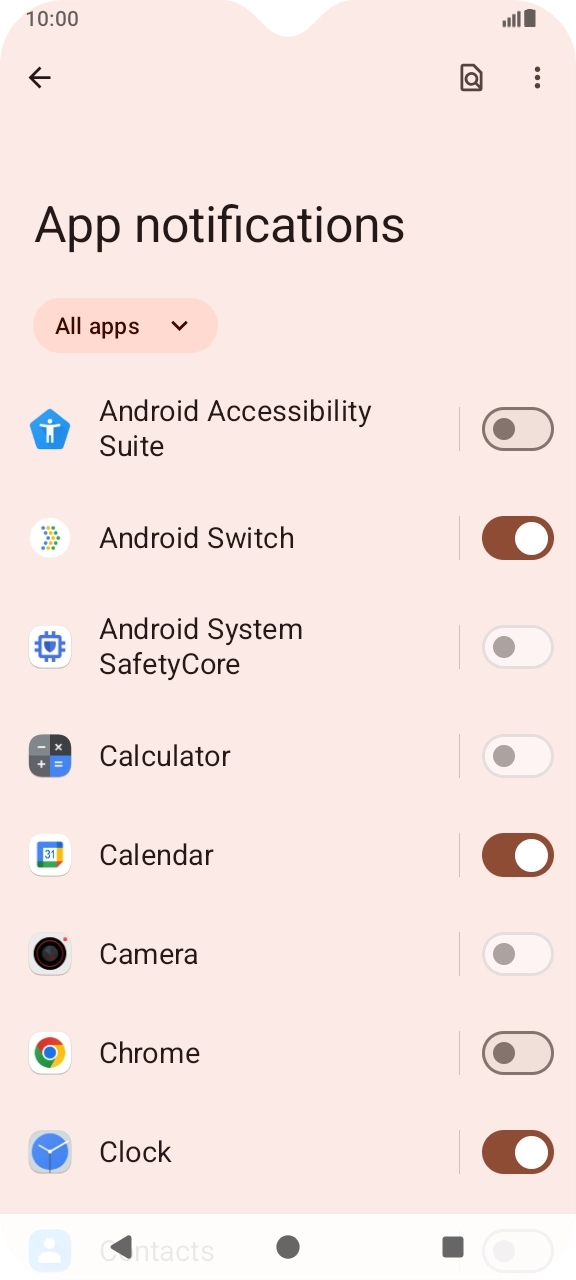 Press the indicator next to the required apps to turn the function on or off.