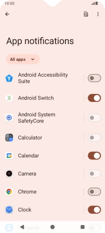 Press the indicator next to the required apps to turn the function on or off.