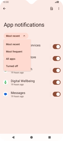 Press the required setting.