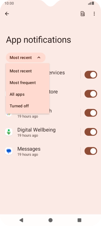 Press the required setting.