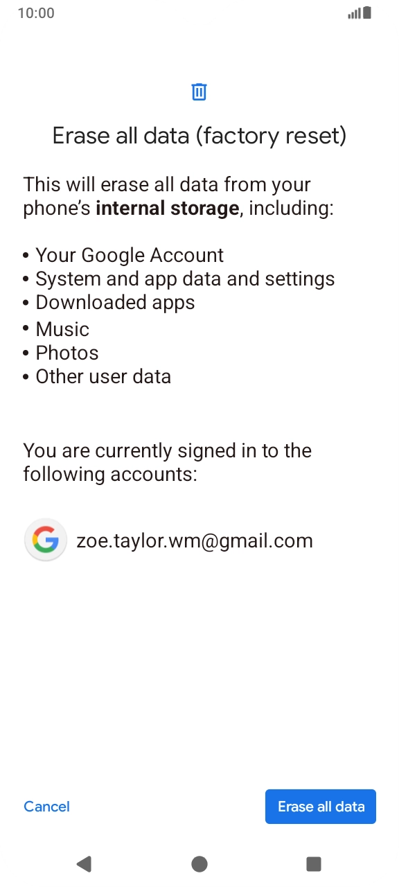 Press Erase all data.