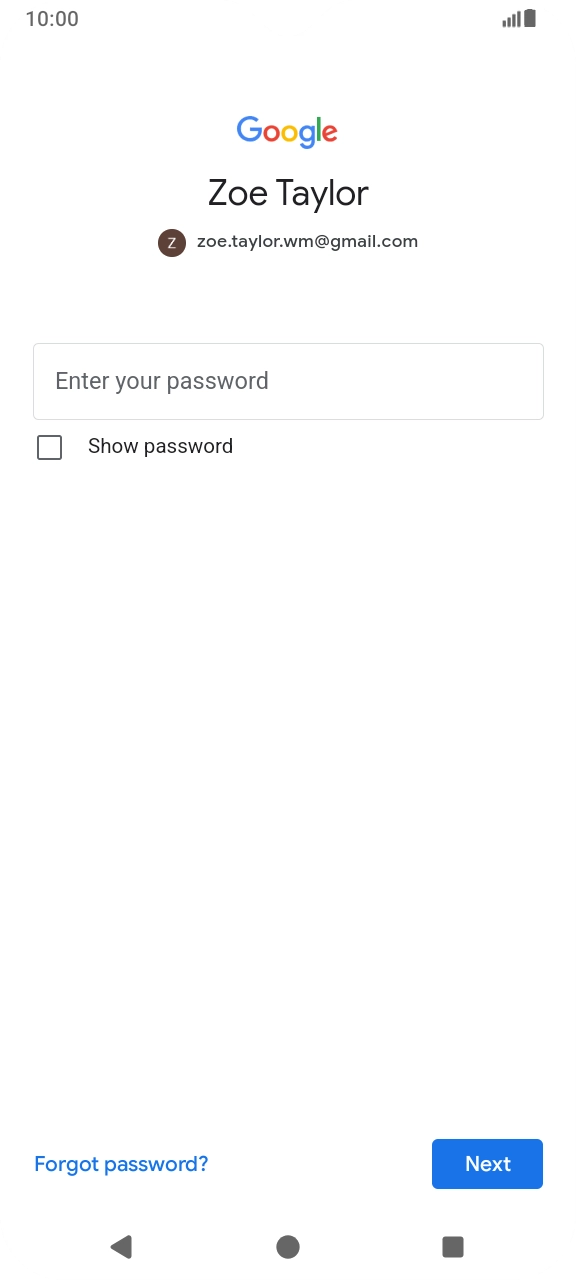 Press Enter your password and key in the password for your Google account.