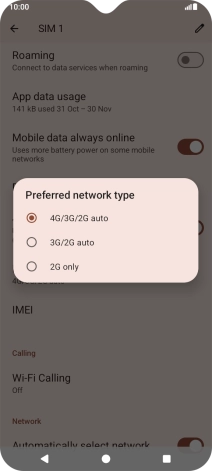 Press the required network mode.