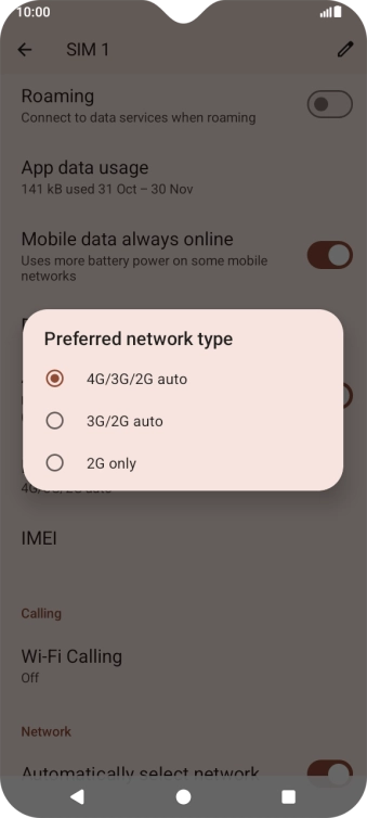 Press the required network mode.