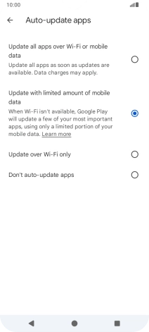To turn on automatic update of apps using mobile network, press Update all apps over Wi-Fi or mobile data.