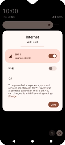 Press the indicator next to the mobile data icon to turn the function on or off.