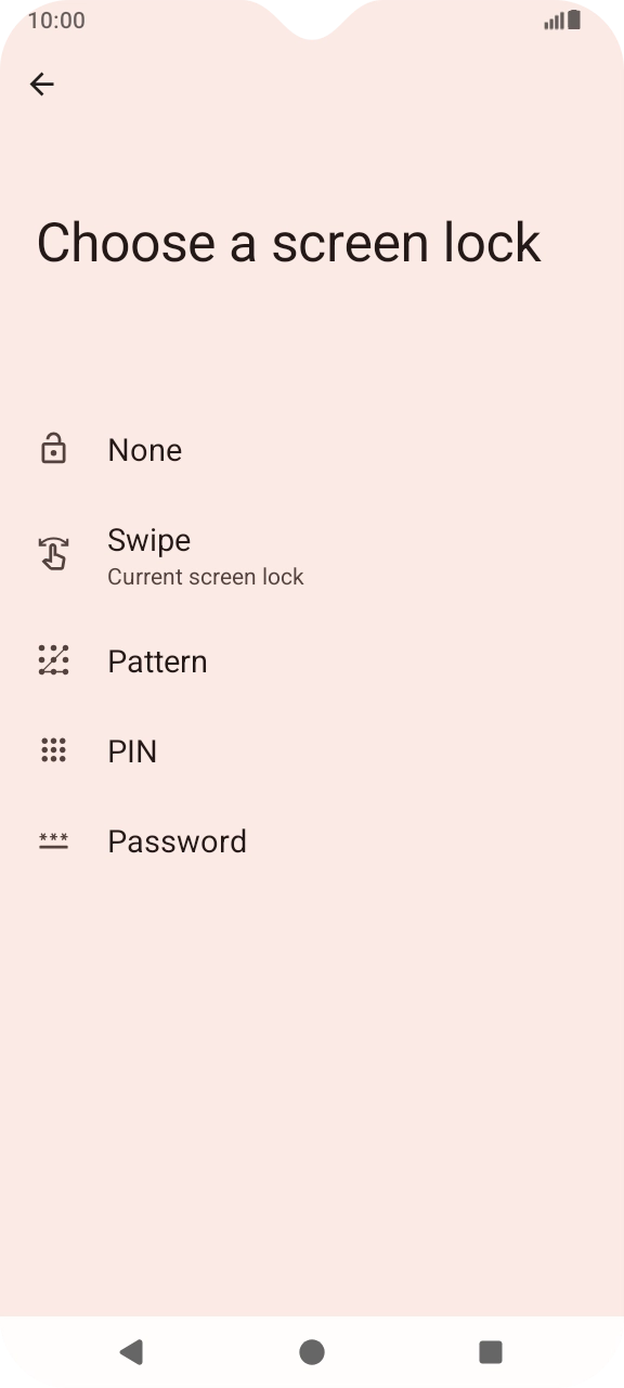 Press the required phone lock code and follow the instructions on the screen to create the selected phone lock code.