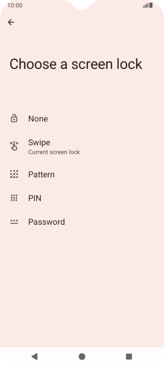 Press the required phone lock code and follow the instructions on the screen to create the selected phone lock code.