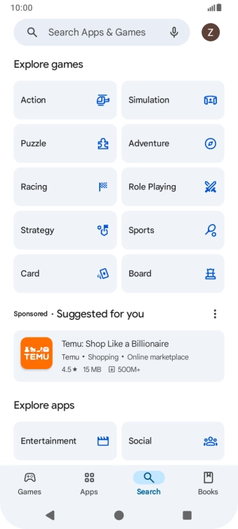 Press the search field.