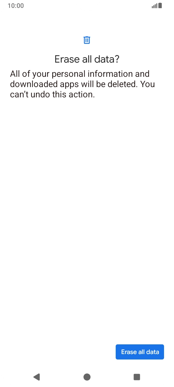 Press Erase all data. Wait a moment while the factory default settings are restored. Follow the instructions on the screen to set up your phone and prepare it for use.