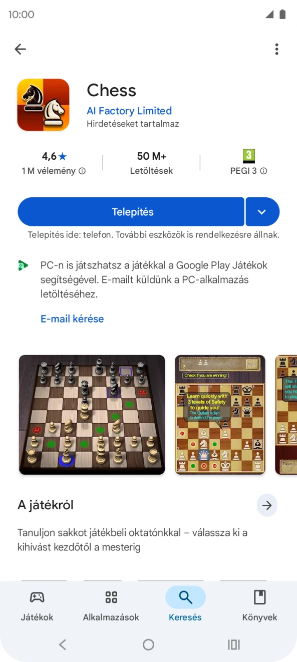 Válaszd a Telepítés lehetőséget, és kövesd a képernyőn megjelenő utasításokat az alkalmazás telepítéséhez.