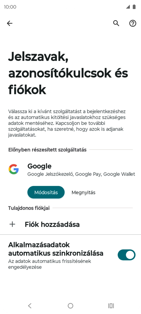 Válaszd a Fiók hozzáadása lehetőséget.