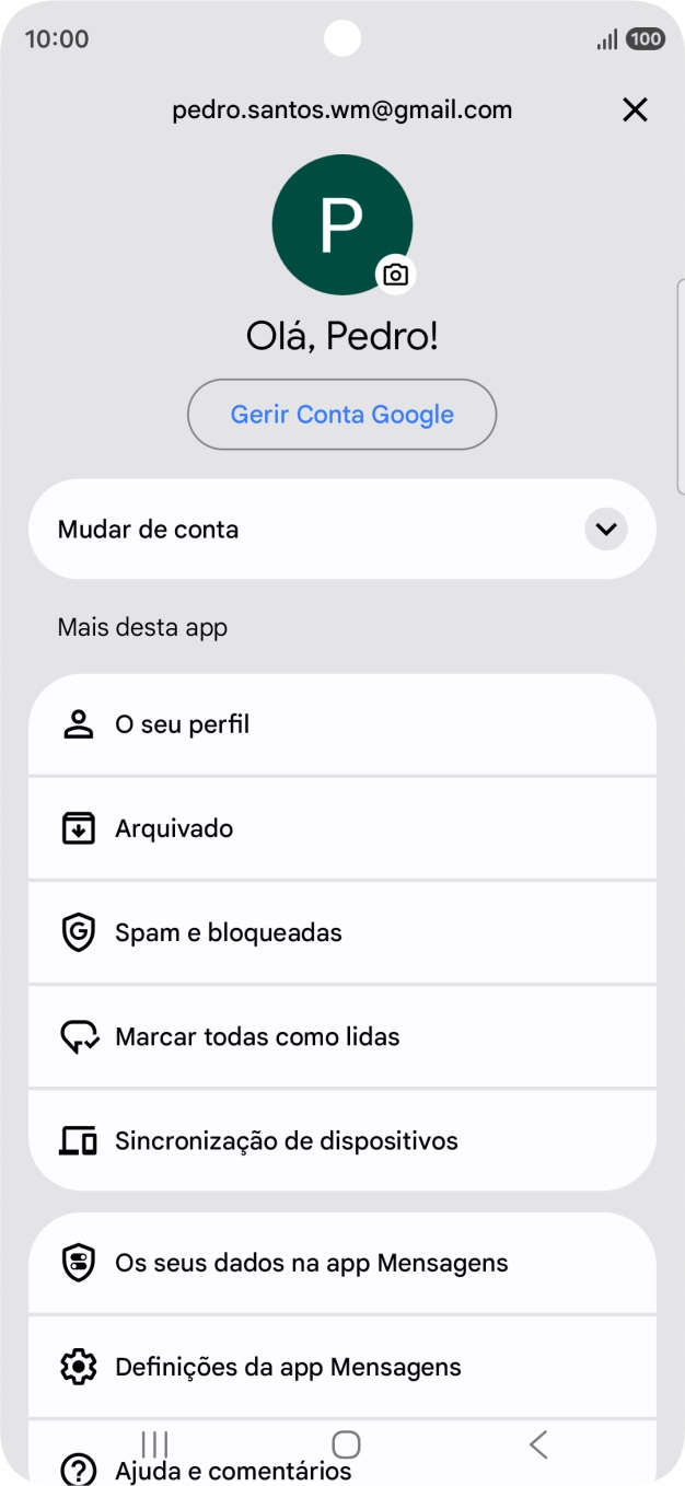 Prima Definições da app Mensagens.