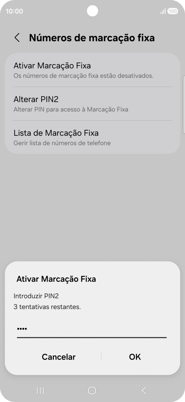 Introduza o código PIN2 e prima OK.