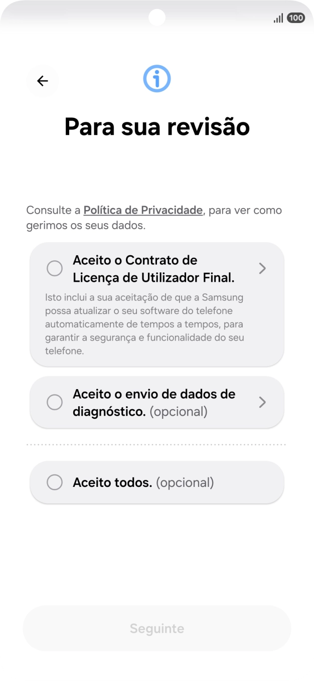Prima o campo ao lado das definições pretendidas para as selecionar.