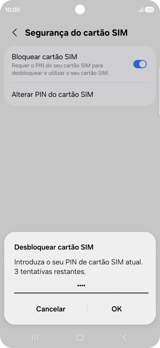 Introduza o seu código PIN e prima OK.