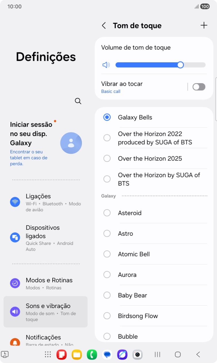 Prima os tons de toque pretendidos para os ouvir.