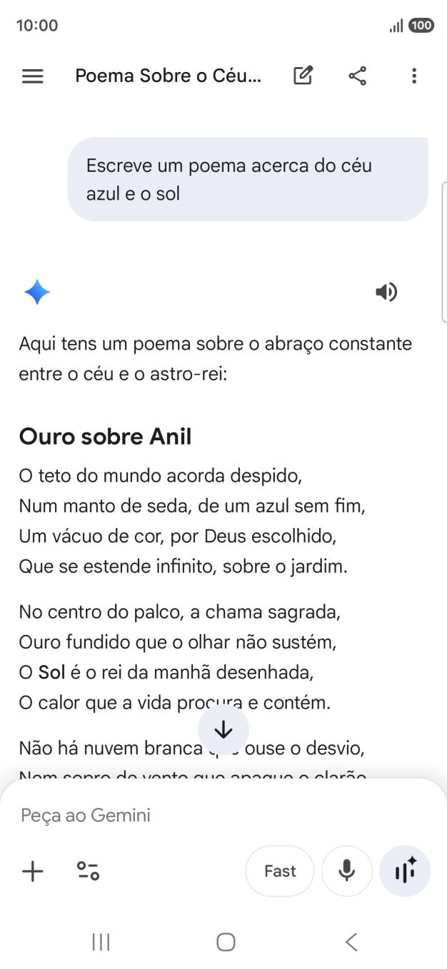 É possível solicitar à Gemini que gere um texto baseado na sua descrição.