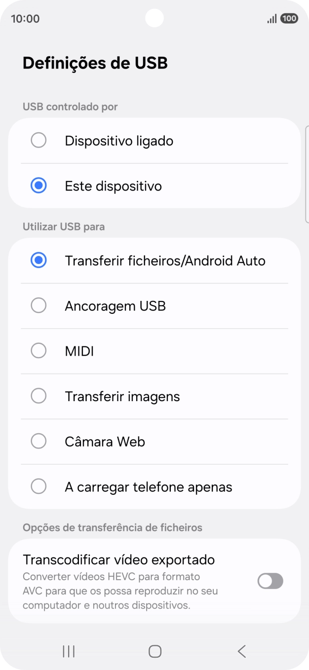 Prima Transferir ficheiros/Android Auto.