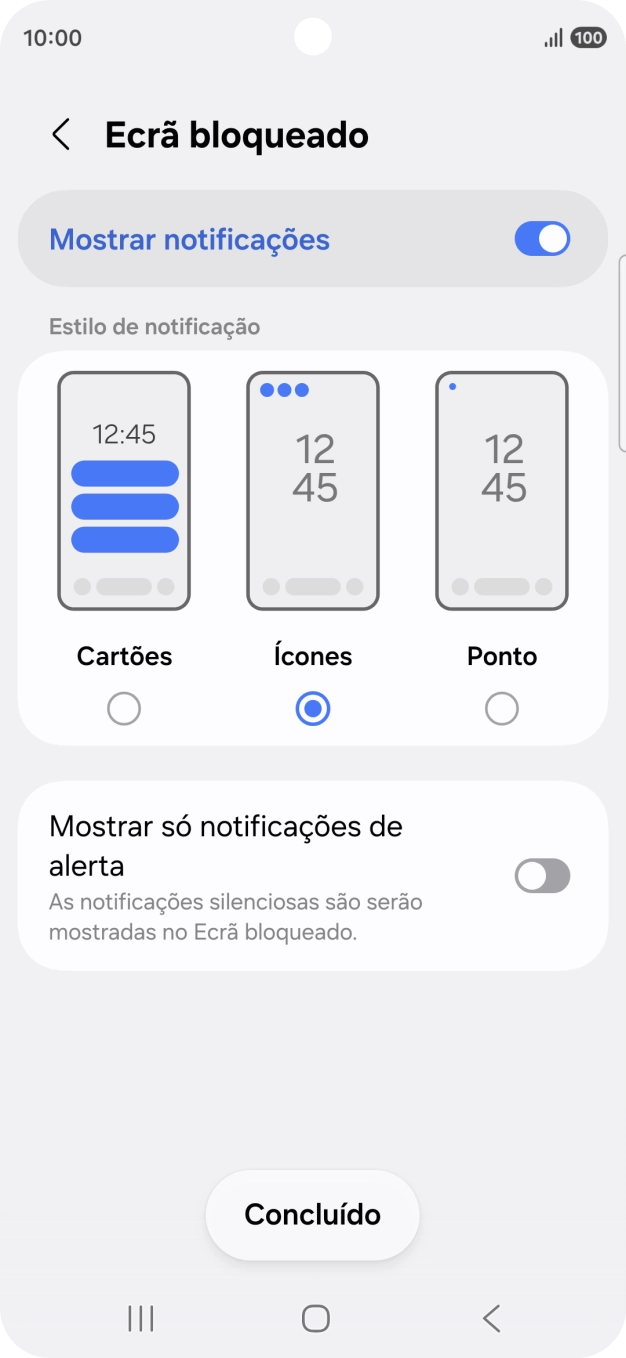 Prima as definições pretendidas para as ativar ou desativar.
