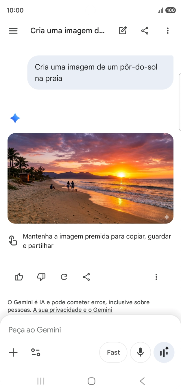 Também é possível solicitar à Gemini que gere uma imagem baseada na sua descrição.