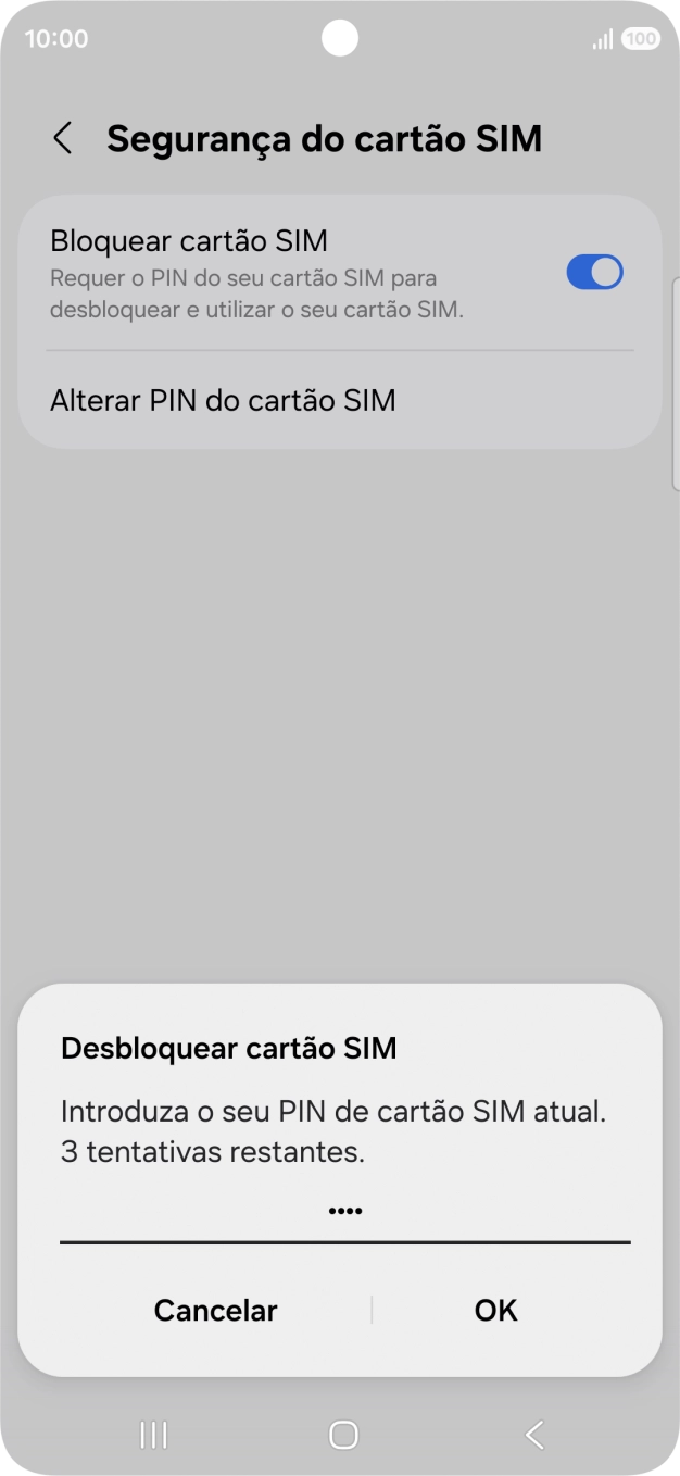 Introduza o seu código PIN e prima OK.