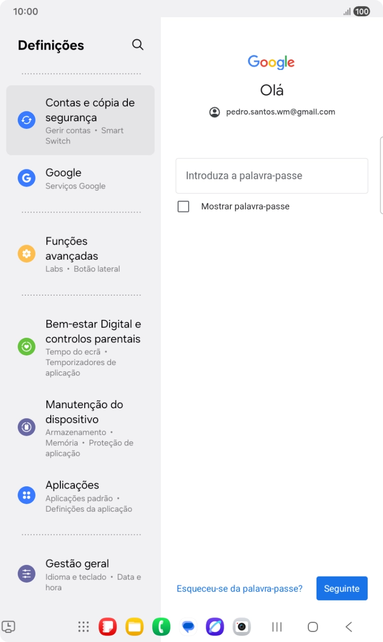 Prima Introduza a palavra-passe e introduza a password da sua conta Google.