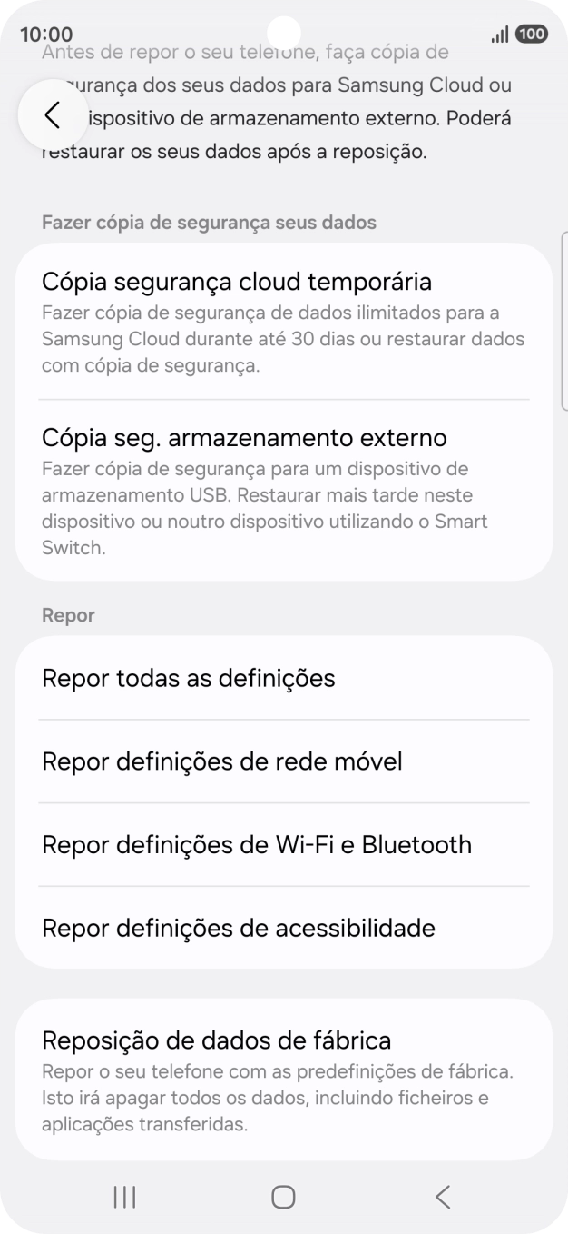 Prima Reposição de dados de fábrica.
